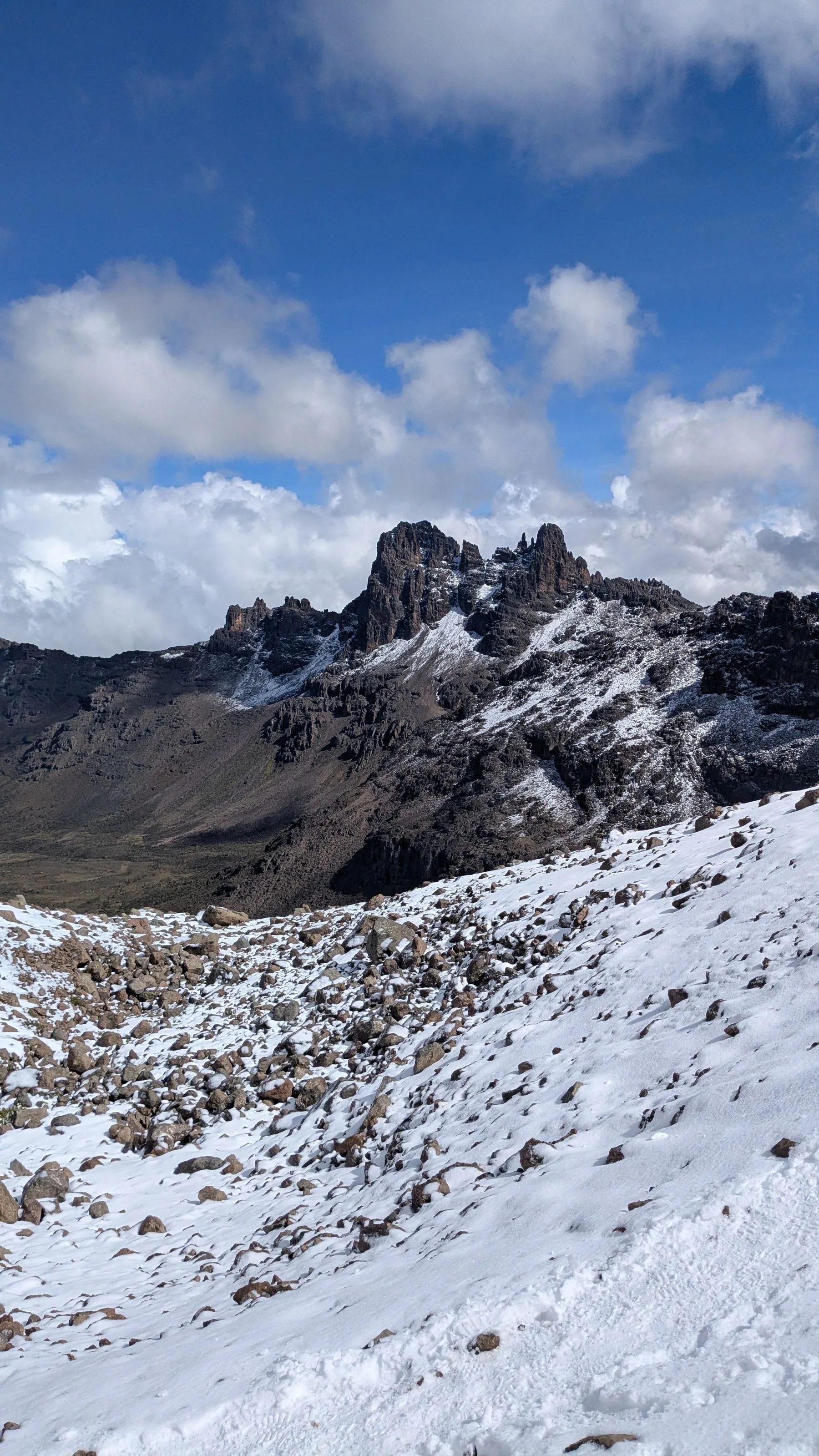 Rocky snow-tipped peaks of Mount Kenya