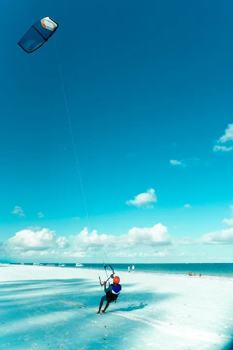 Kitesurfing along Diani Beach, Kenya